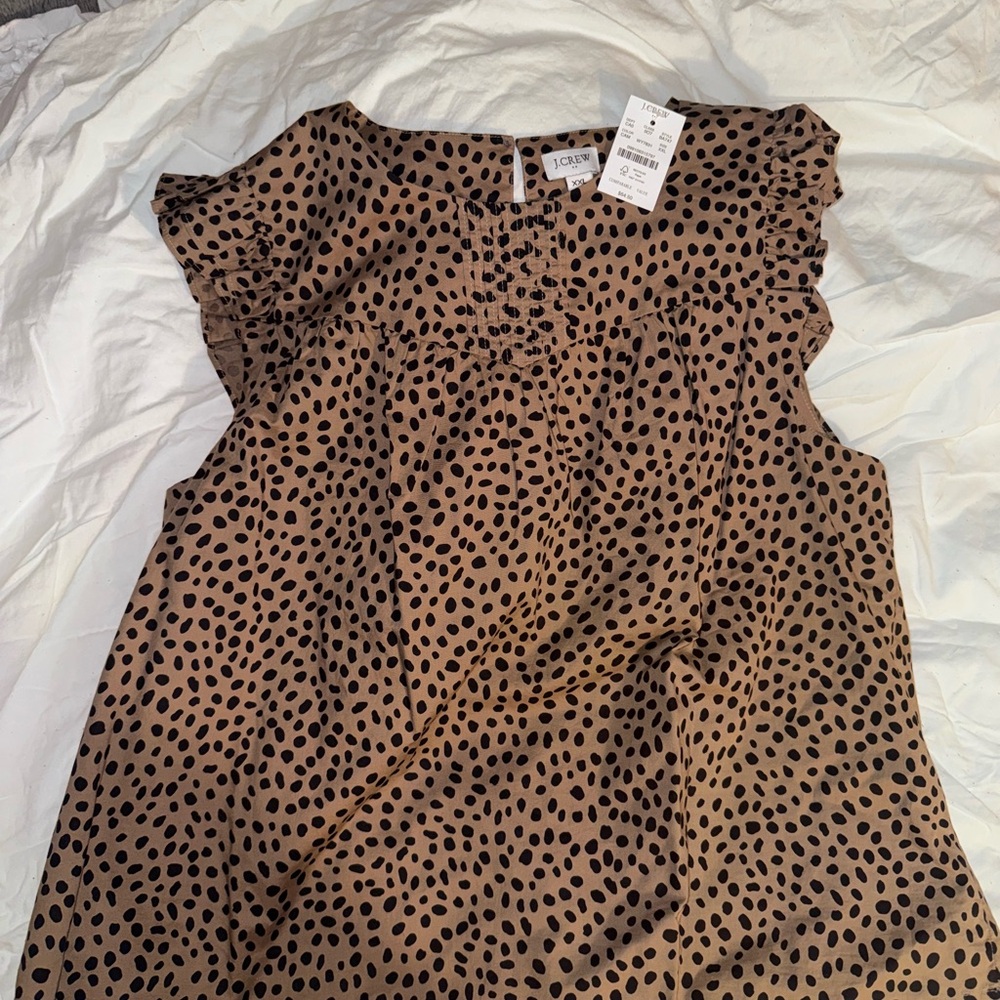 J. Crew Tan and Black Polka Dot Blouse